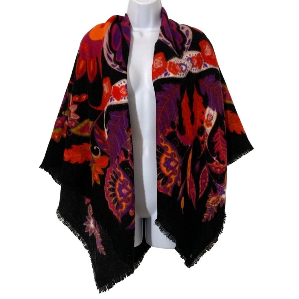 Fraas The Scarf Co Square Four Way Blanket Wrap Multicolor Floral NWT $48